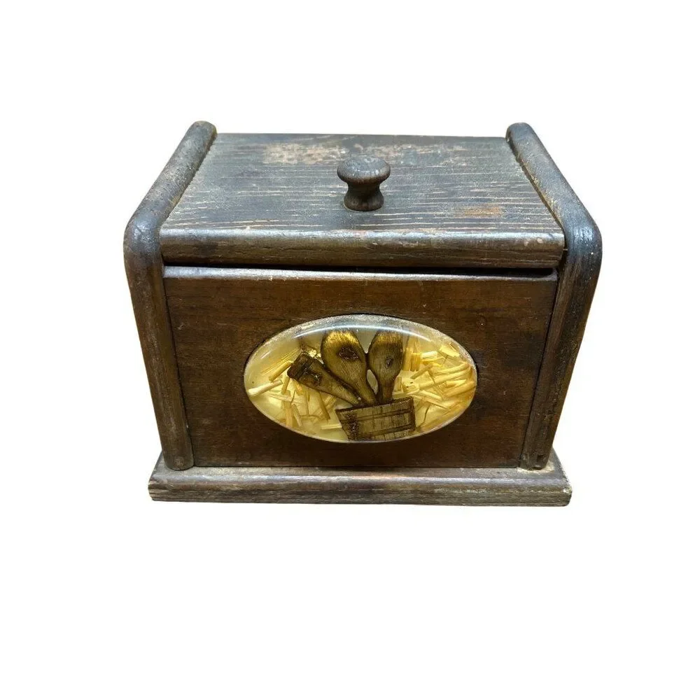 Vintage Wood Recipe Box With Rustic Kitchen Utensil Design